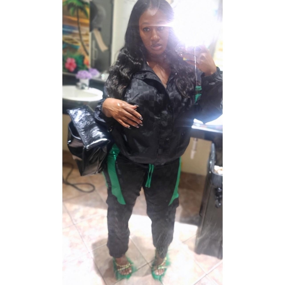 Savage X Fenty Black and Green Track Pants & Joggers